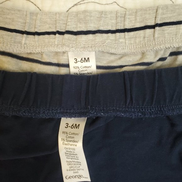 FREE W/ BUNDLE [3-6M] Cotton Pants, 1 Solid Navy, 1 Striped Gray/Navy - Picture 3 of 6